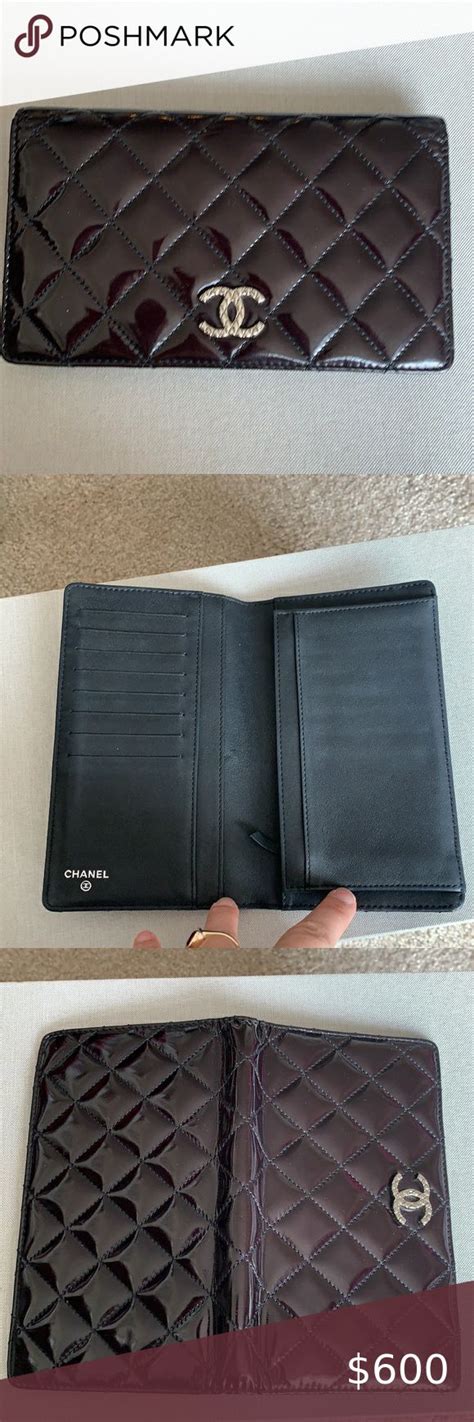 chanel black patent wallet|genuine chanel wallet.